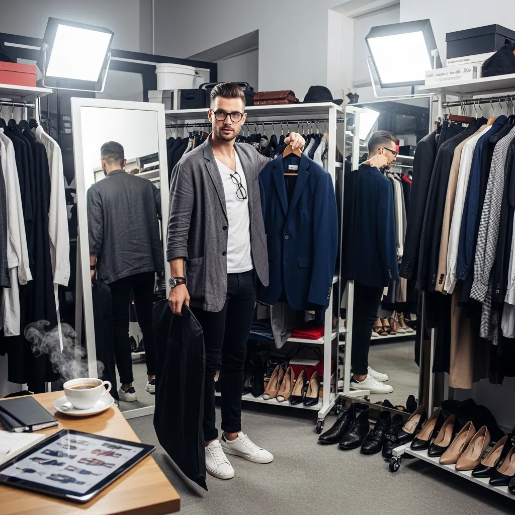 Stylised portrait of Hugo Lang adjusting cufflinks